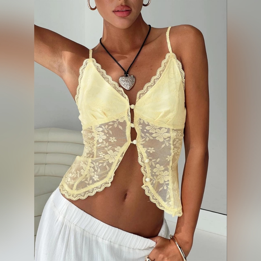 Princess Polly Juliana Yellow Lace Top